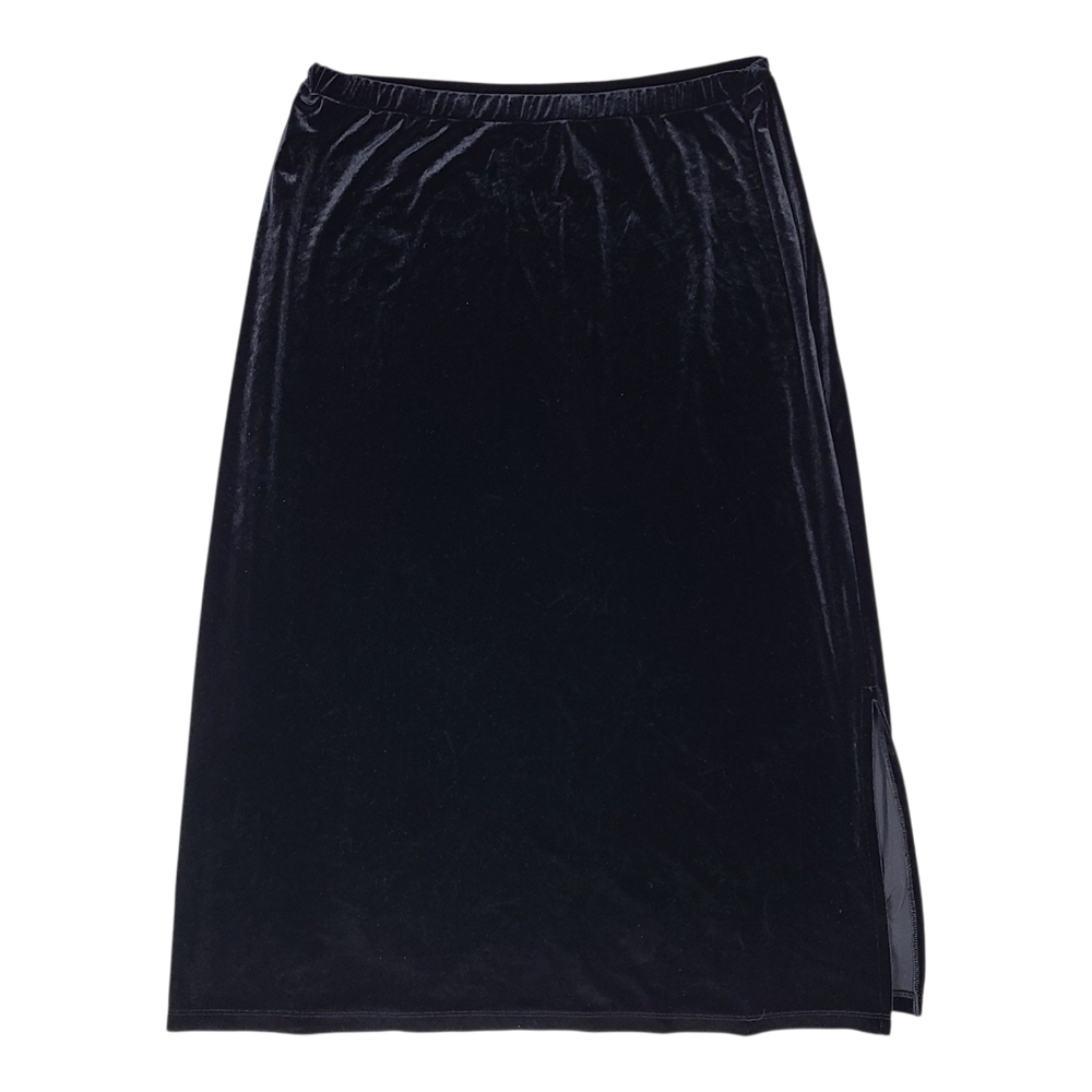 Impressions Velvet Midi Skirt Womens Size 2XL Black Slit Stretch Y2k Whimsigoth